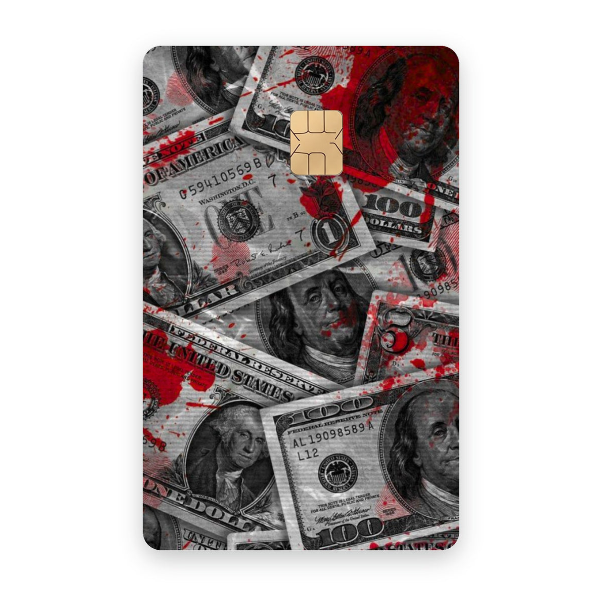 Blood Money card sticker on a bank card