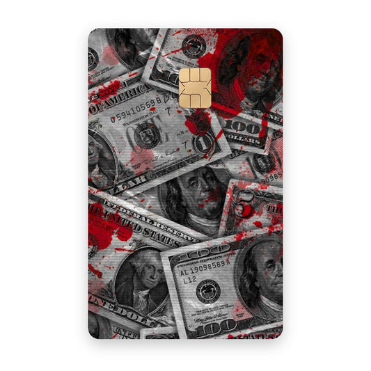 Blood Money card sticker on a bank card