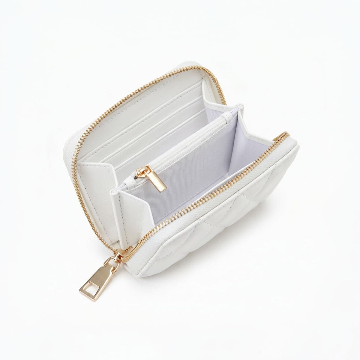 Quilted Wallet in White, open interior