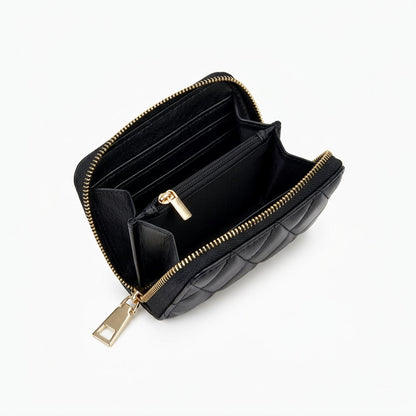 Quilted Wallet in Black, open interior