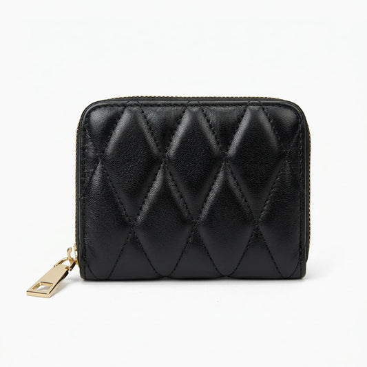 Quilted Wallet in Black, front