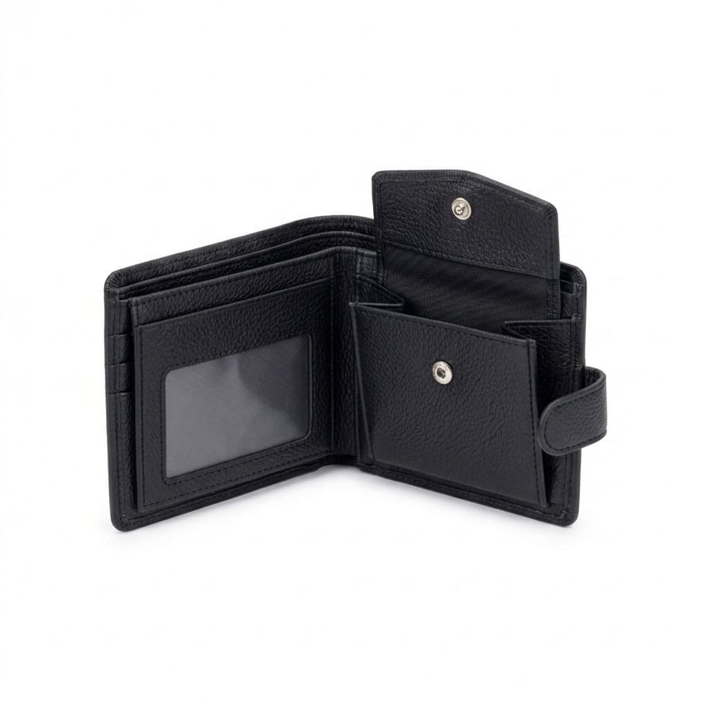 Bifold Wallet in Black, open interior