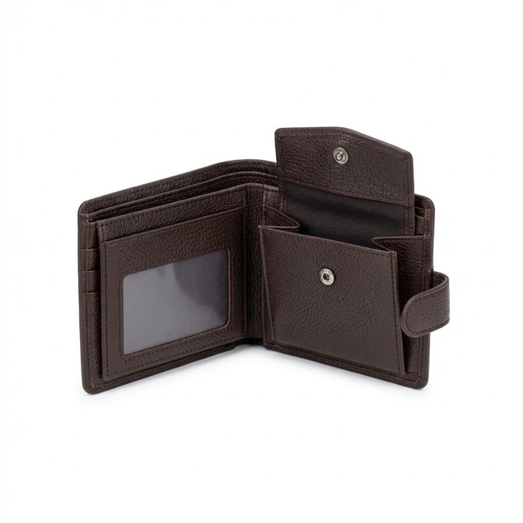 Bifold Wallet in Brown, open interior