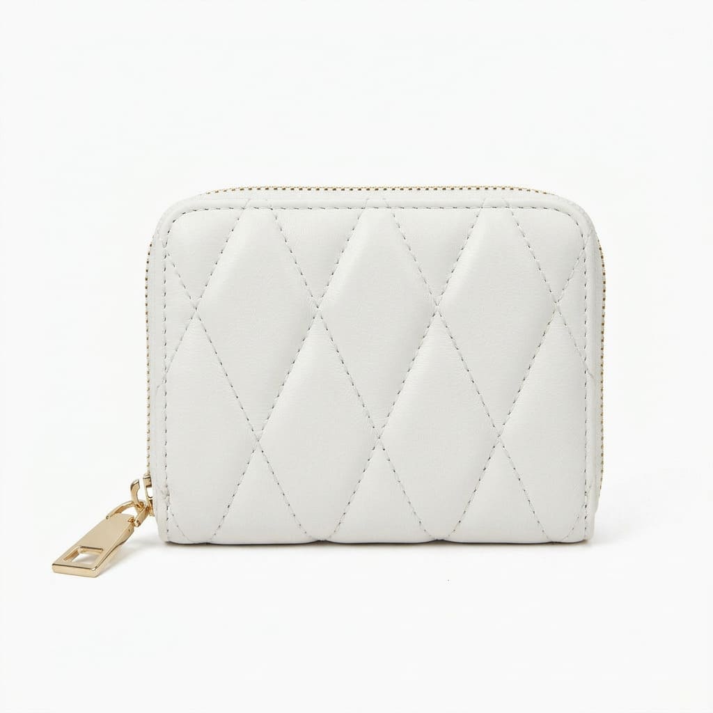 Quilted Wallet in White, front