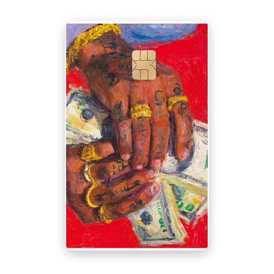Money card sticker on a bank card