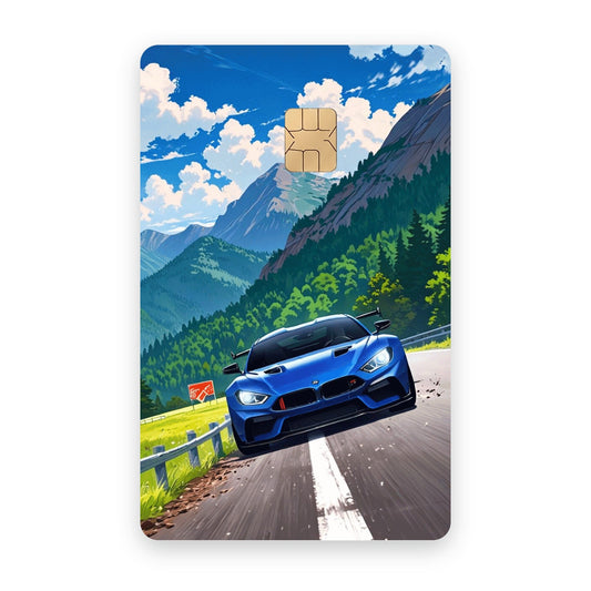 Mountain Run car card sticker on a bank card