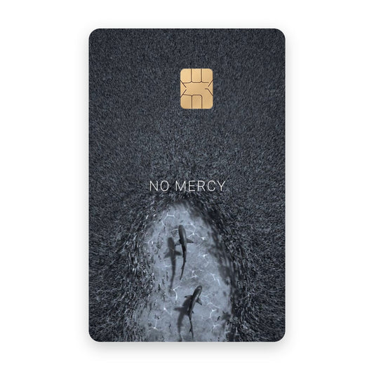 No Mercy card sticker on a bank card