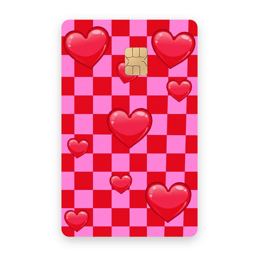 Checker Hearts card sticker on a card