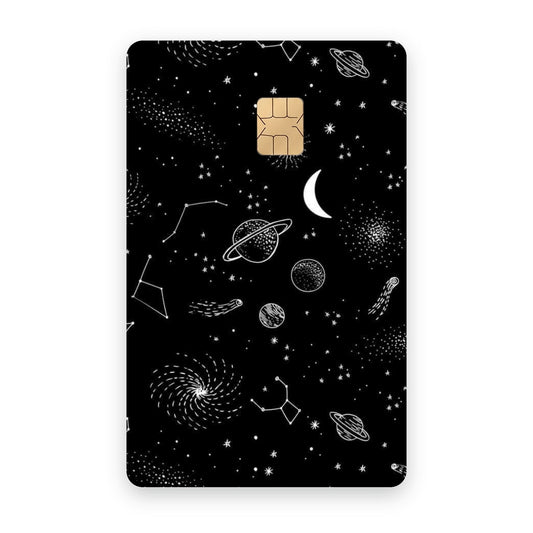 Universe card sticker on a bank card