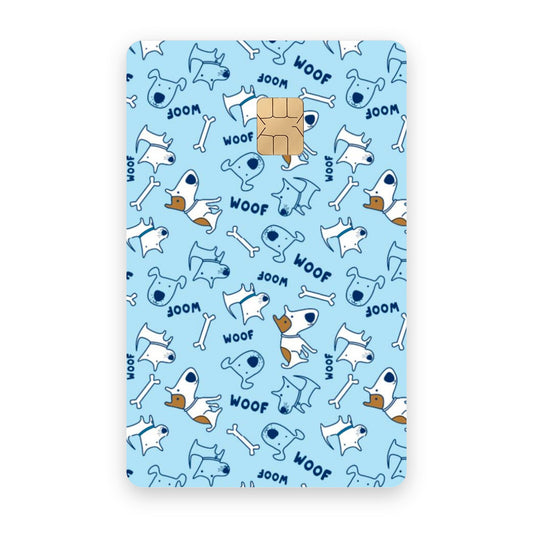 Woof! card sticker on a bank card