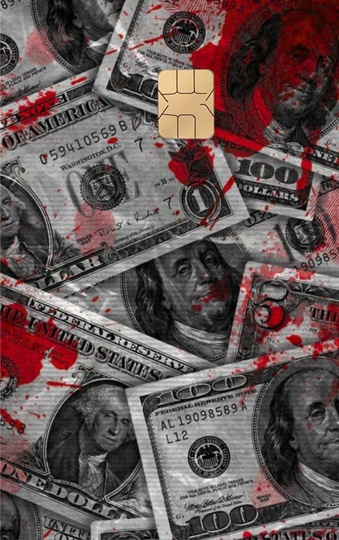 Blood Money card sticker on a bank card