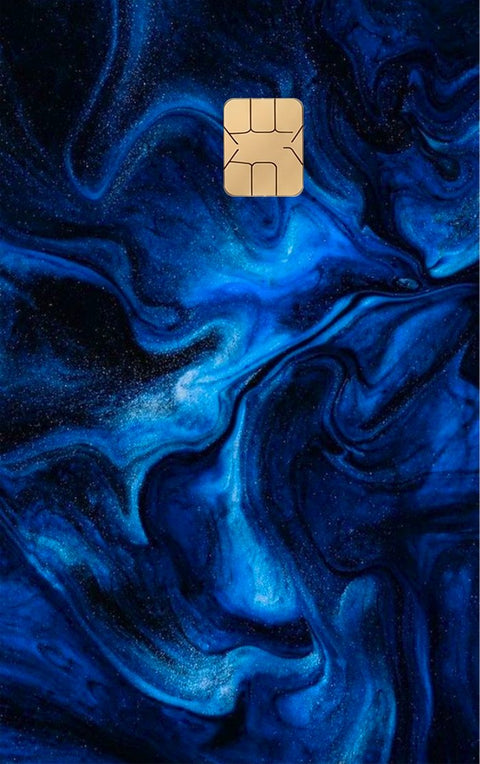 Blue Liquid card sticker on a bank card