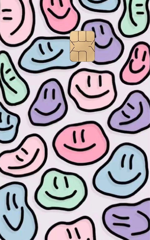 Happy Faces card sticker on a bank card