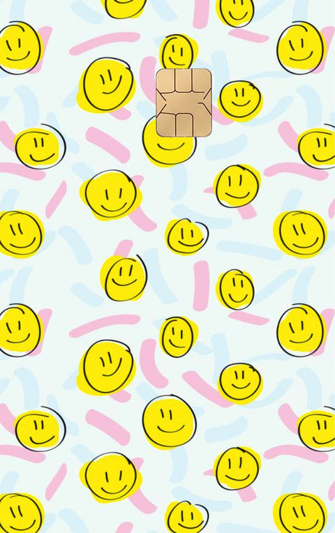 Happy Faces card sticker on a bank card