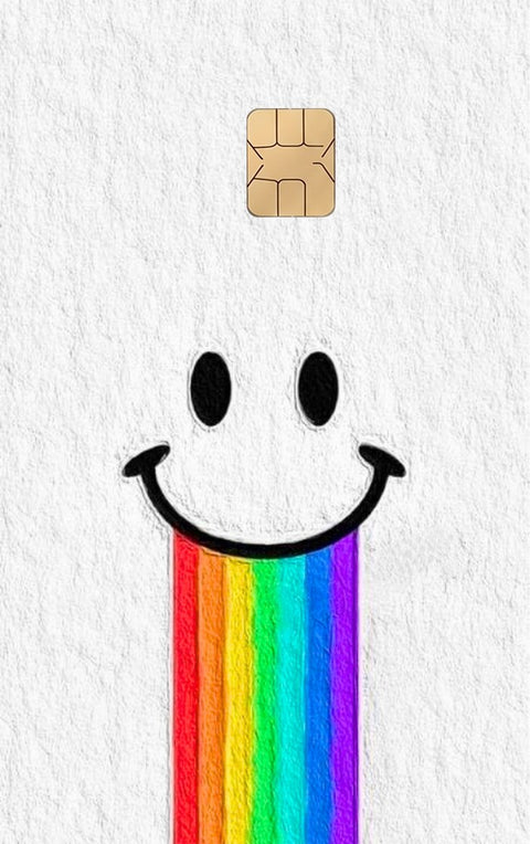 Happy Rainbow card sticker on a bank card