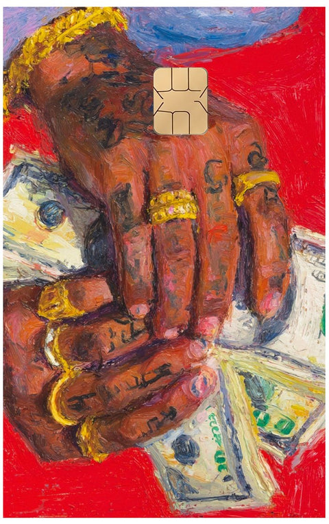 Money card sticker on a bank card