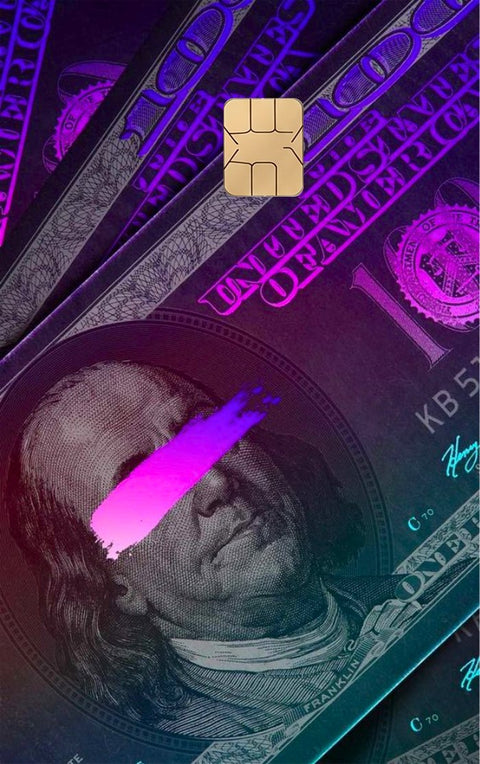 Neon Money card sticker on a bank card