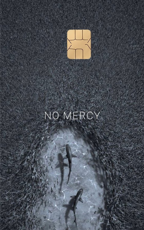 No Mercy card sticker on a bank card