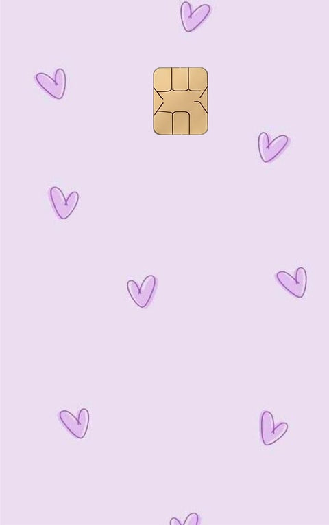 Purple Love card sticker on a bank card