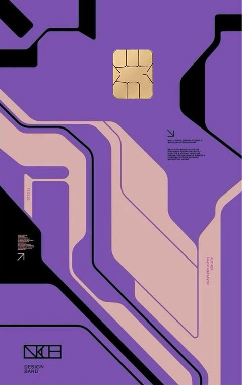 Purple Technology card sticker on a bank card