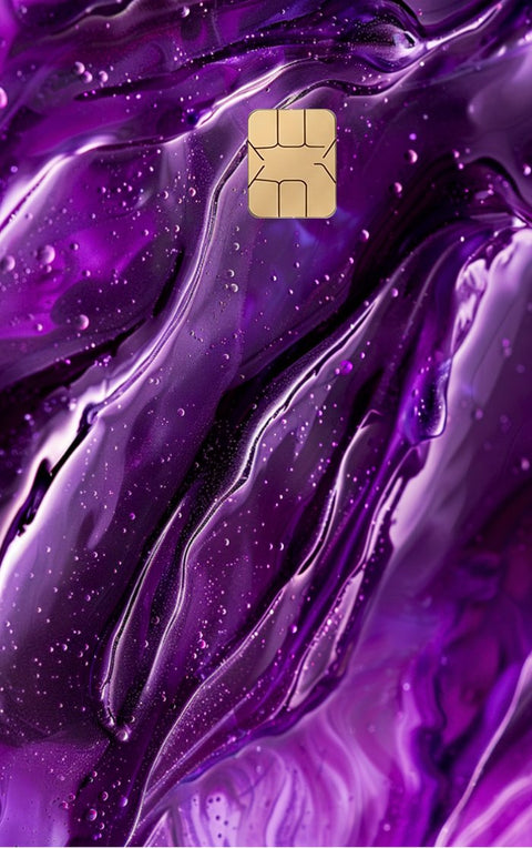 Purple card sticker on a bank card