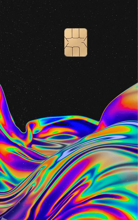 Rainbow Galaxy card sticker on a bank card