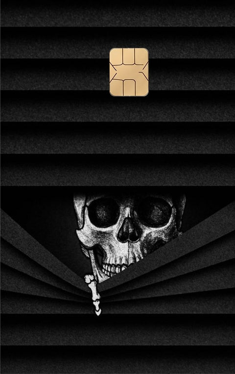 Stalking Skeleton card sticker on a bank card