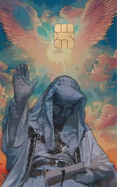 Skyward Serenity card sticker on a bank card