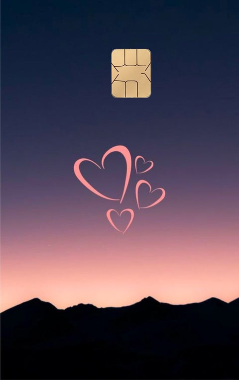 Sunset Heart card sticker on a bank card