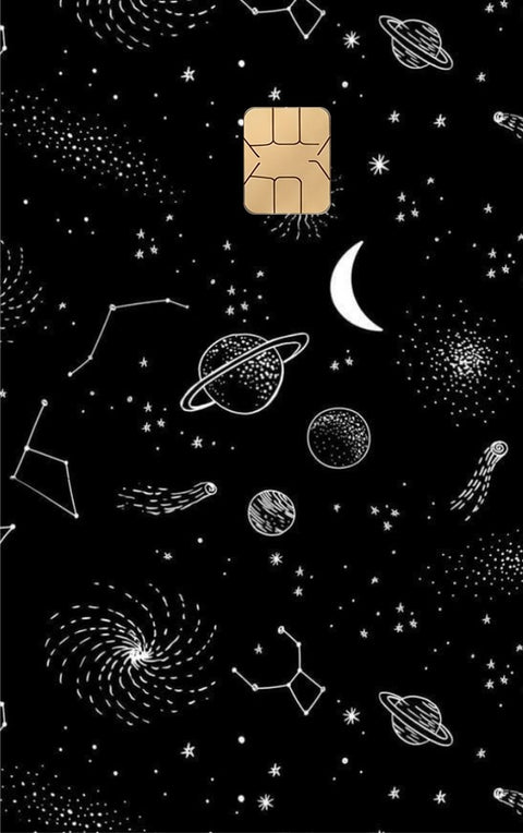 Universe card sticker on a bank card