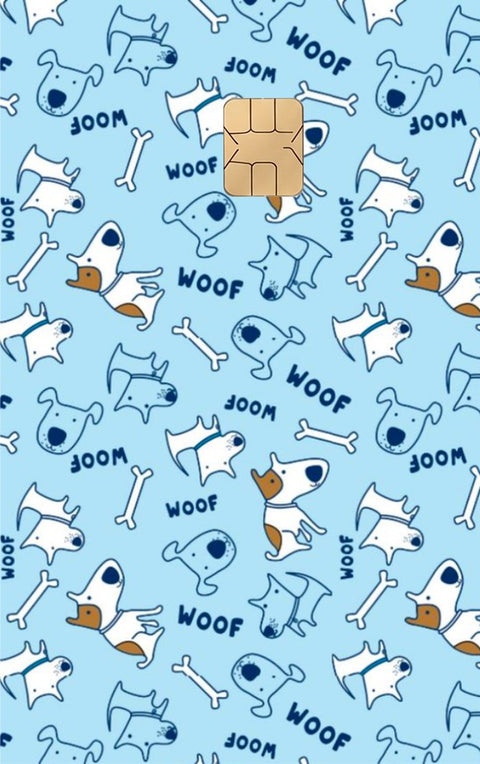 Woof! card sticker on a bank card